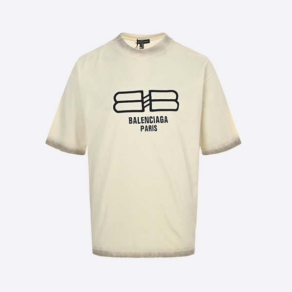Balenciaga Washed Embroidered Lock Letter Short Sleeve