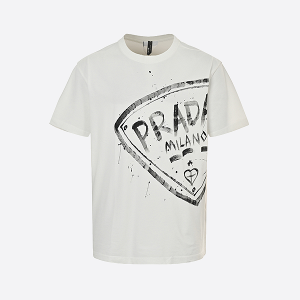 Prada gradient washed hand-painted letters round neck short sleeves