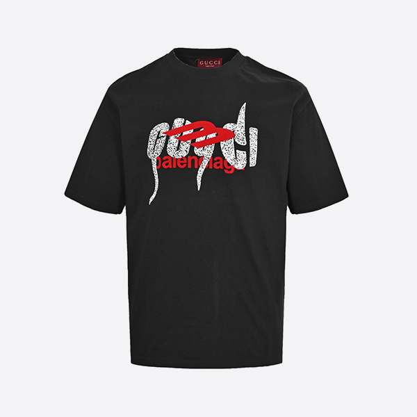 Gucci & Balenciaga Lettering Print Flocked Short Sleeves