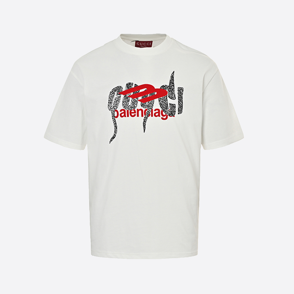 Gucci & Balenciaga Lettering Print Flocked Short Sleeves