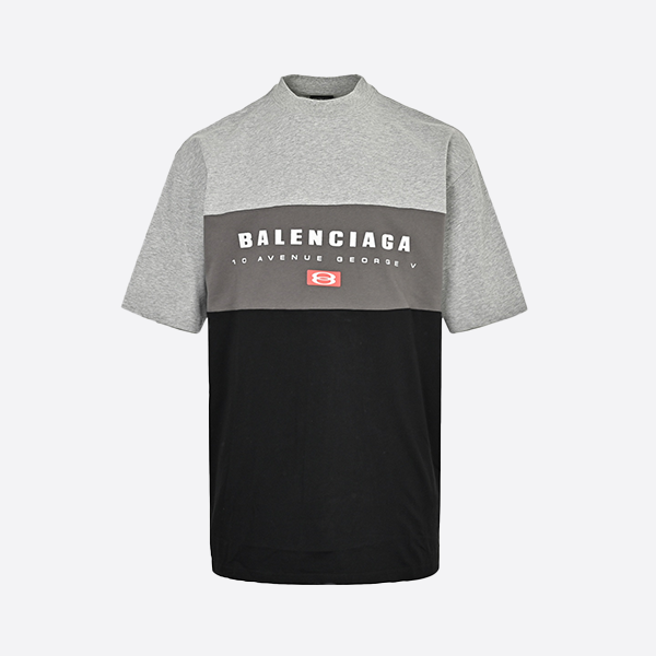Balenciaga 25ss three-color stitching letter print short sleeve