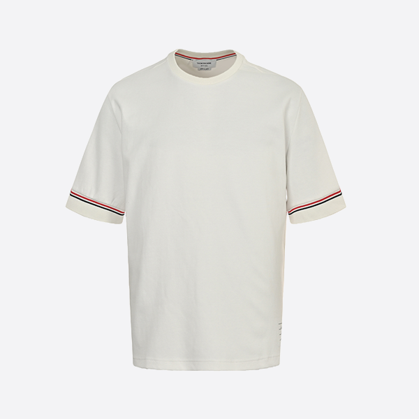 Thom Browne 25ss short sleeves with tricolor stripe webbing at cuffs