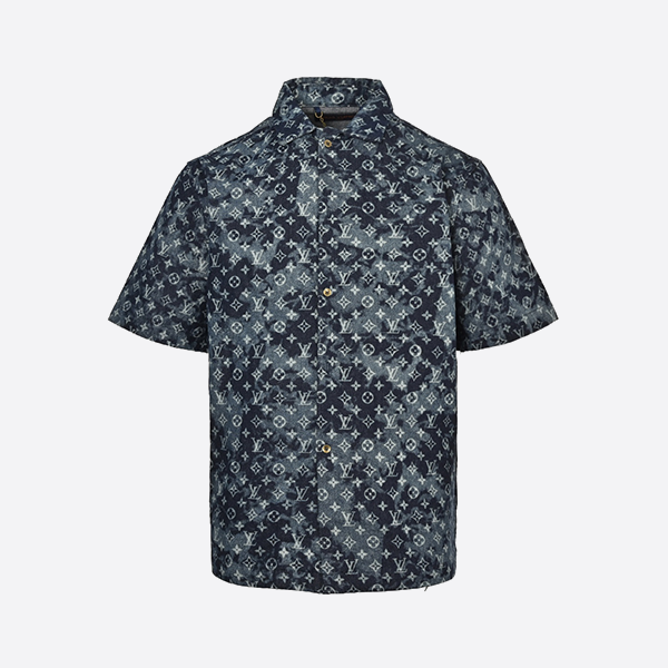 Louis Vuitton tie-dye monogram tapestry pattern Hawaiian denim short-sleeved shirt