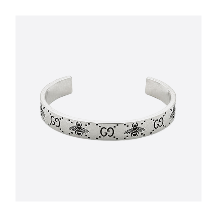 Gucci 925 sterling silver double G bee engraved bracelet 728296 J8400 0728