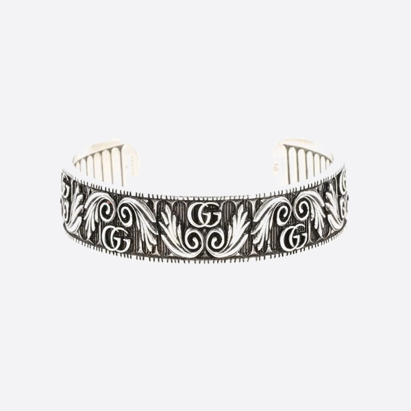 Gucci 925 sterling silver Double G logo wings striped bracelet YBA551907001