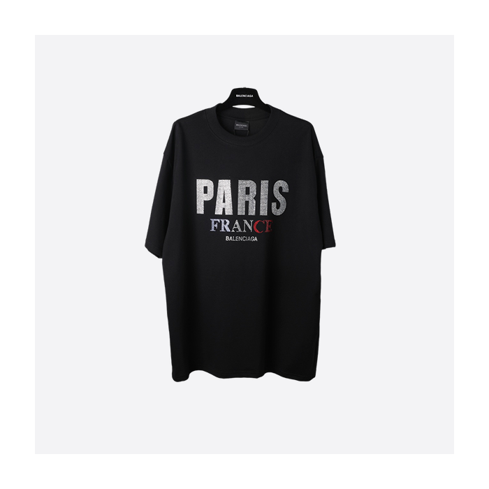 Balenciaga SS25 PARIS rhinestone short sleeves