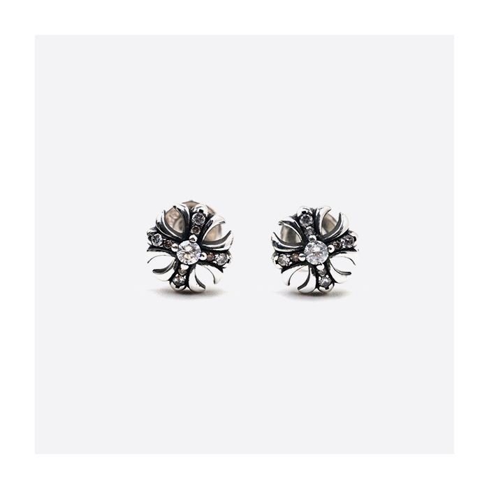 Chrome Hearts S925 sterling silver cross flower full diamond small earrings z375360300